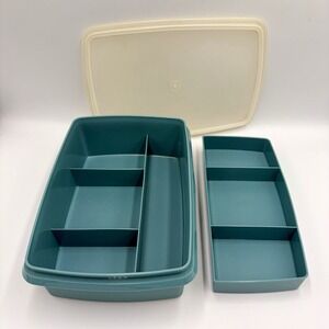 VINTAGE Tuppercraft Tupperware Teal Stow N Go 3pc Container Craft Storage 767